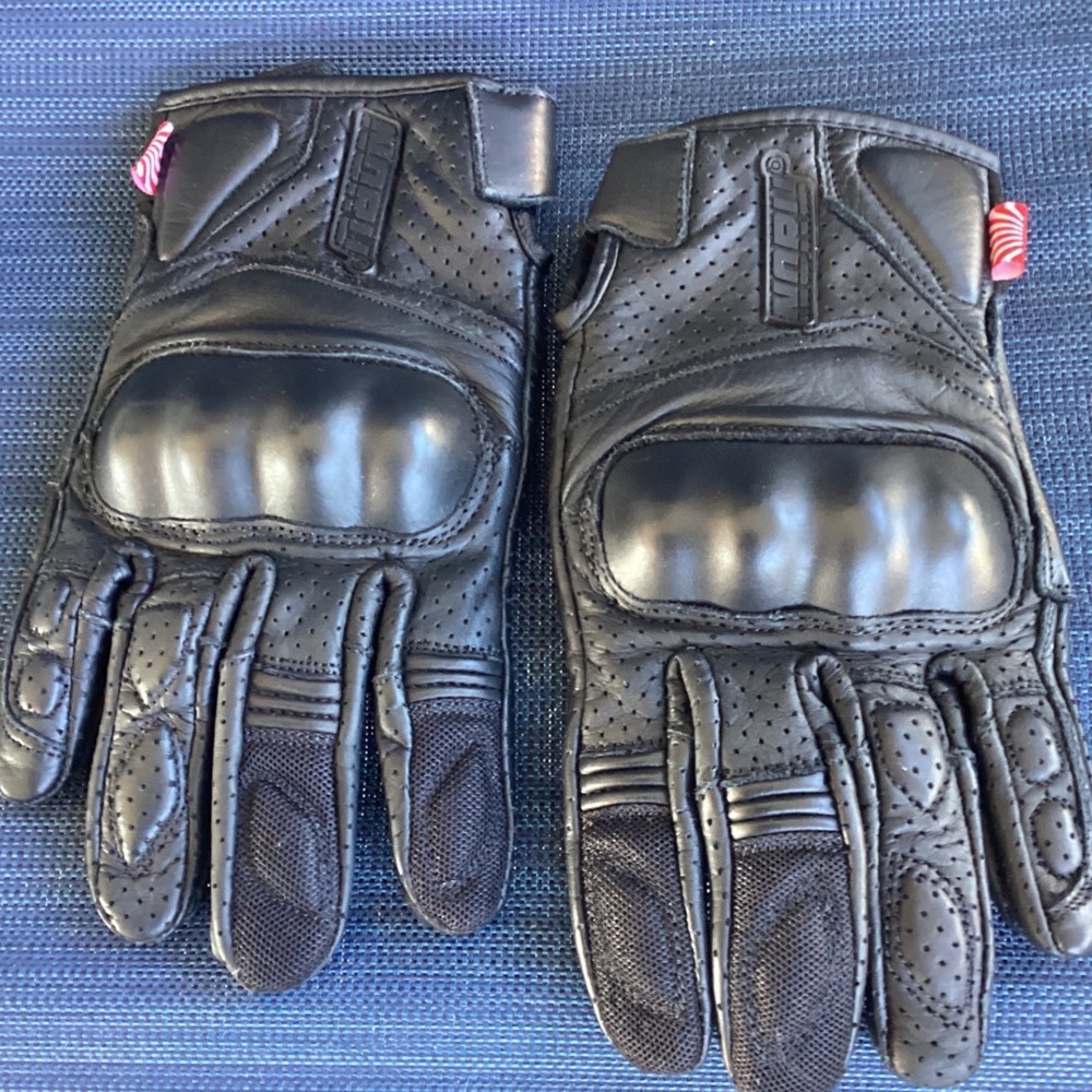 Icon NRG-009 Black Leather Mesh Motorcycle Gloves Hard Knuckle Armor Size M